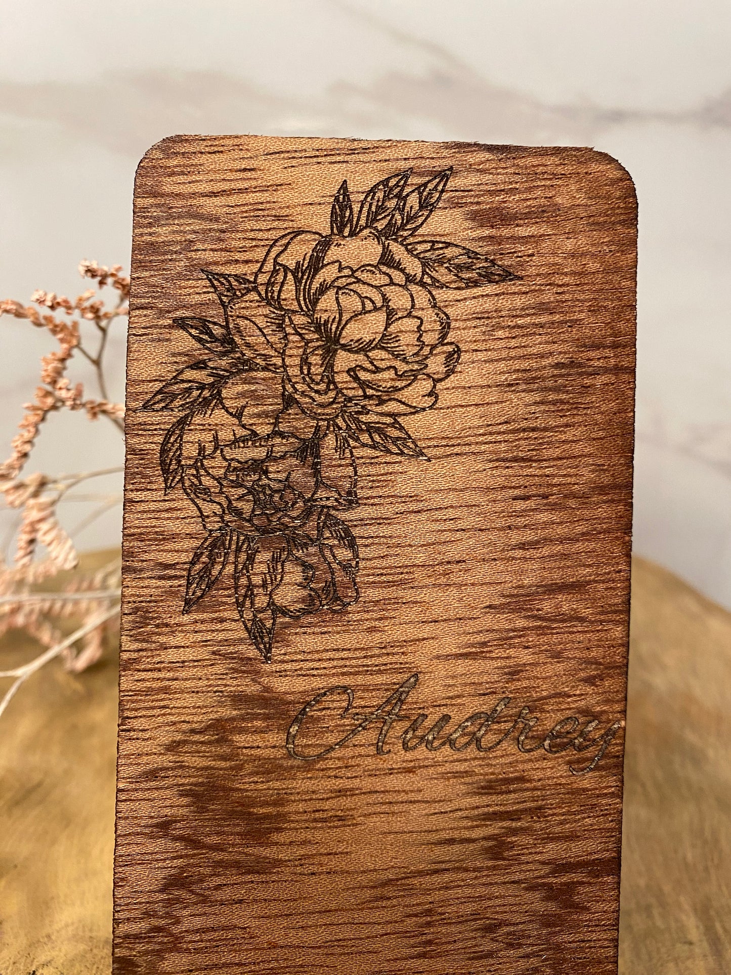 Support Téléphone Pivoine + Prénom