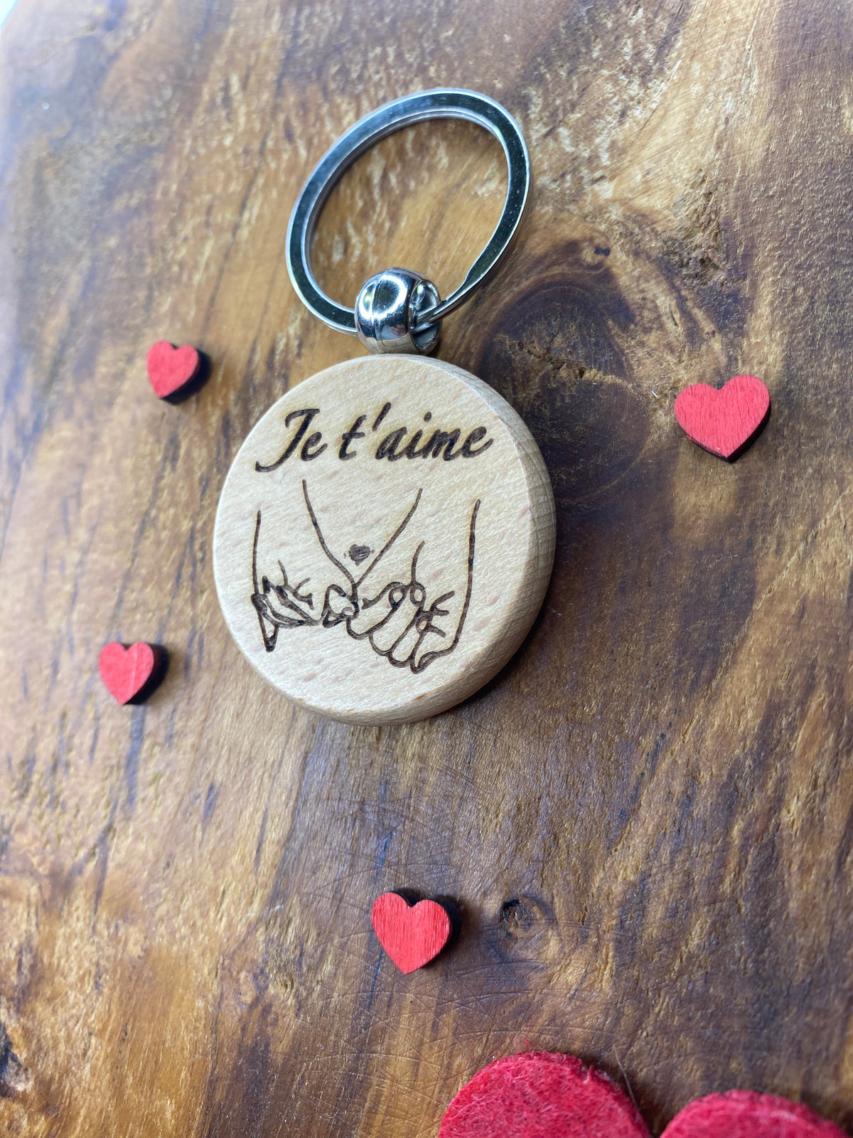 Porte clefs rond en bois - Je t’aime ♥️