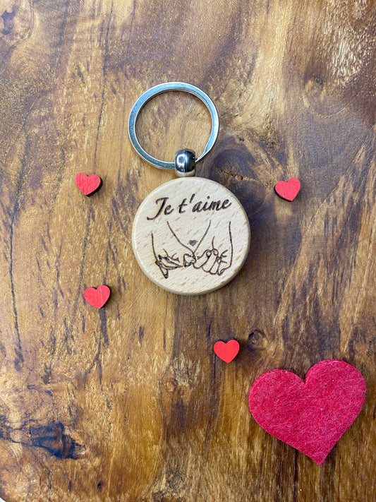 Porte clefs rond en bois - Je t’aime ♥️