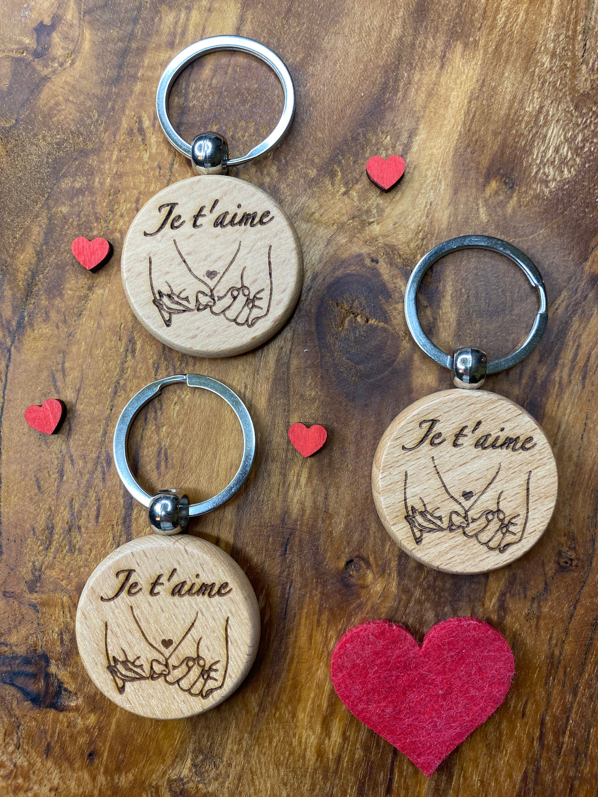 Porte clefs rond en bois - Je t’aime ♥️