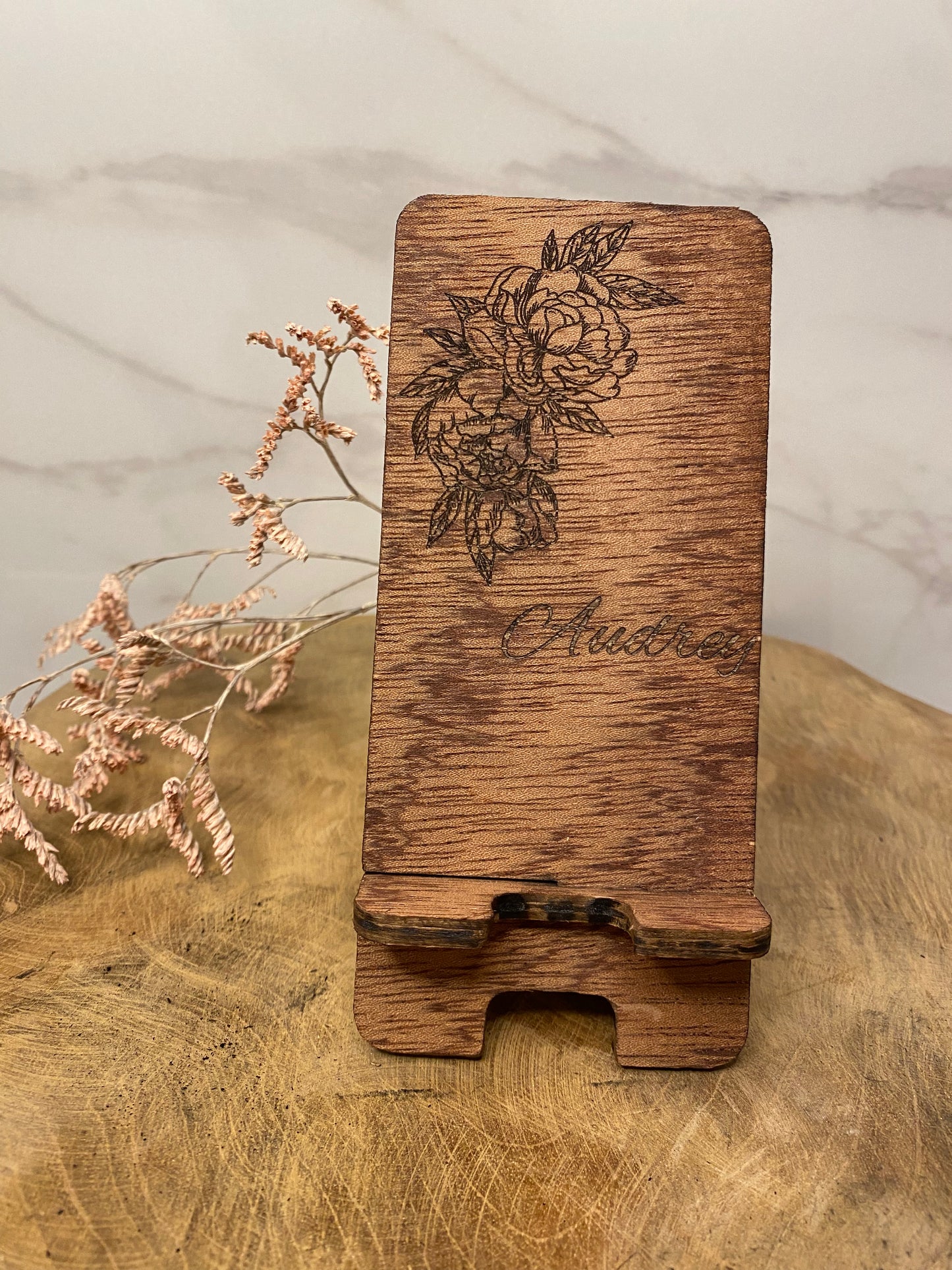 Support Téléphone Pivoine + Prénom