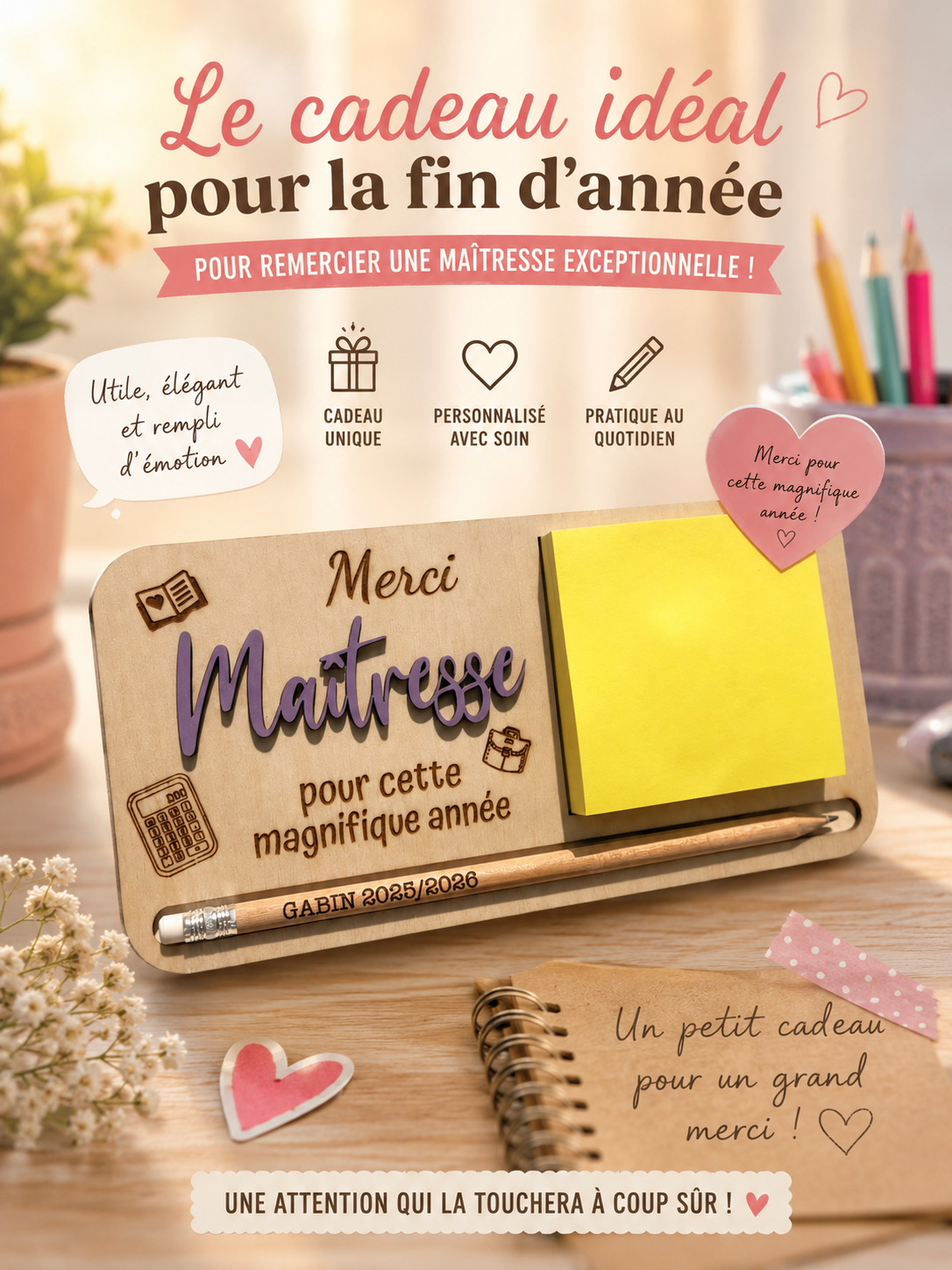 Support post- it avec crayon gravé